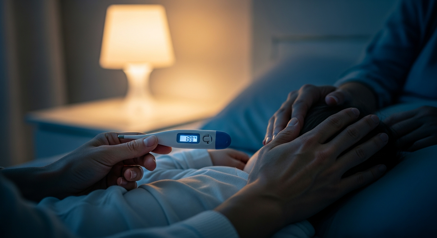 Kind met koorts en thermometer — wachtpost of niet